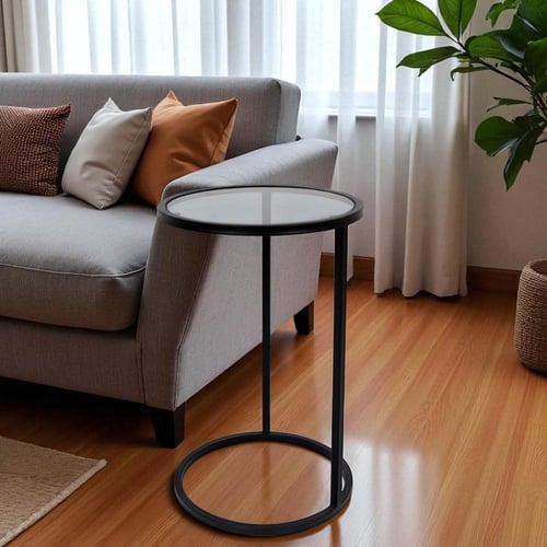 طاولة خدمة قاعدة حديد لون أسود وسطح زجاج لون أسود...