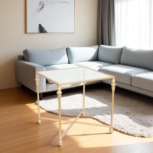 طاولة خدمة قواعد حديد لون ذهبي وسطح زجاج شفاف