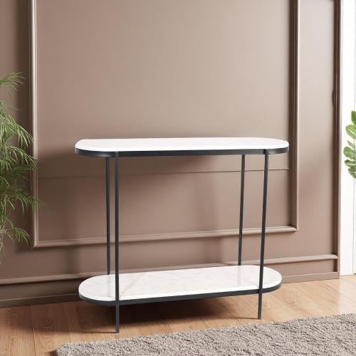 طاولة مدخل كونسول دورين سطح خشب لون أبيض وقواعد حد...