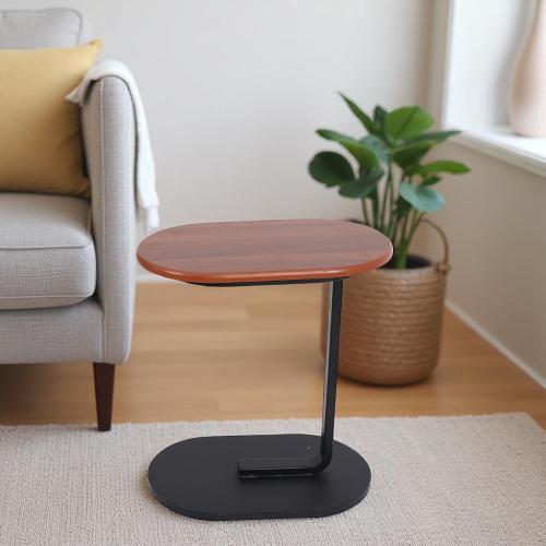 طاولة خدمة جانبية سطح خشبي قاعدة سوداء