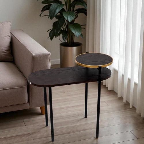 طاولة خدمة دورين قواعد حديد لون أسود وسطح خشب لون...