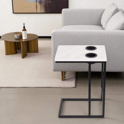 طاولة خدمة بتصميم C أنيق مع حامل أكواب - لمسة عصري...