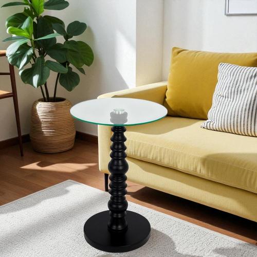 طاولة خدمة خشب قاعده رخام صناعي وسطح زجاج لون شفاف