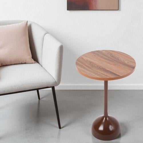 طاولة خدمة قاعدة رخام صناعي لون بني سطح خشب بني