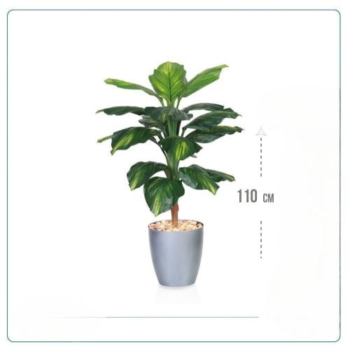 شجرة زينة صناعية (ديفنباخيا) بأوراق عريضة وحوض فضي...