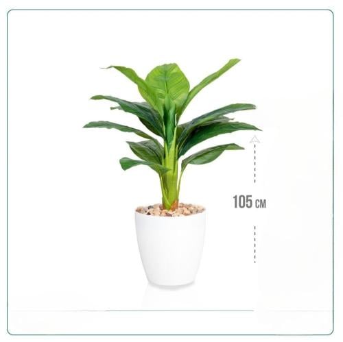 شجرة موز صناعية (أوراق عريضة) بارتفاع 105 سم مع حو...