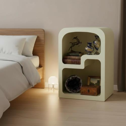 طاولة جانبية وكمودينة كريمي بتصميم هندسي وتقسيمات...