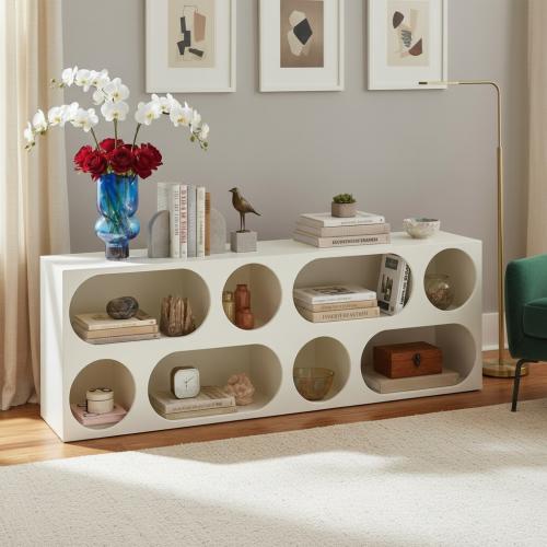 وحدة رفوف ديكورية بيضاء بتقسيمات بيضاوية – طول 160...