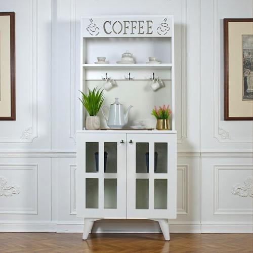 ركن كوفي تصميم أنيق بابين زجاج شفاف مع رفوف لون أب...