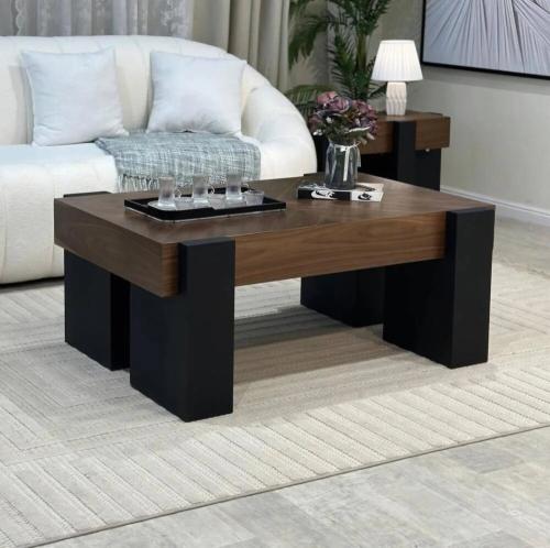 طاولة قهوة مستطيلة سطح قشرة جوز الهند وأرجل خشبية...