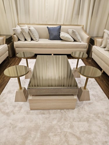 طقم طاولات ضيافة 5 قطع أسطح مرايا وقواعد بديل الرخ...