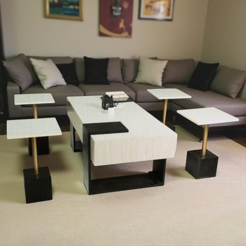 طقم طاولات ضيافة 5 قطع سطح بديل رخام كريمي وقواعد...