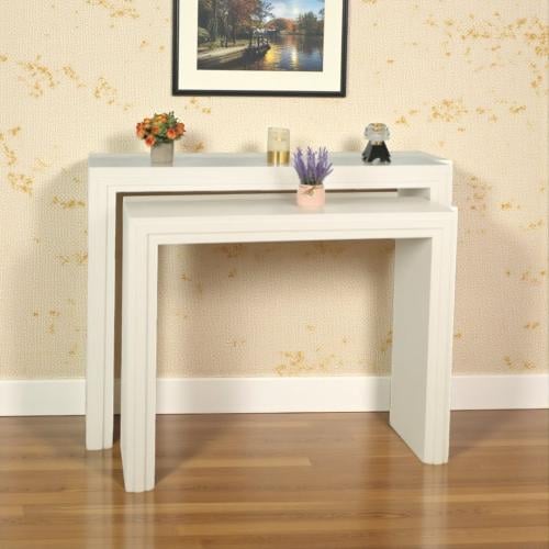 طقم طاولات مدخل كونسول خشبية بيضاء متداخلة (قطعتين...