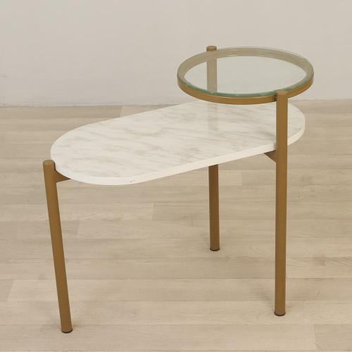 طاولة خدمة بمستويين سطح بيضاوي بنمط رخامي وعلوي زج...