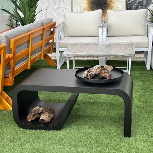 طاولة منقل ديكور 120 سم تصميم منحني – صاج أسود مع...