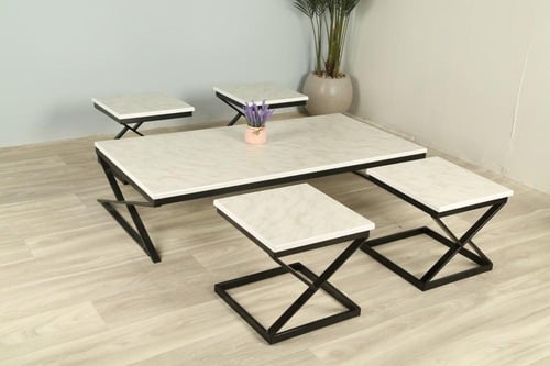 طقم طاولات ضيافة أرضية ذكي 5 قطع سطح بديل رخام أبي...