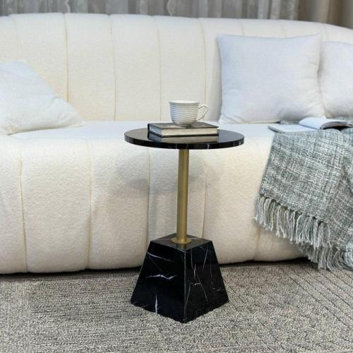 طاولة خدمة جانبية سطح بديل رخام أسود مع عمود ذهبي