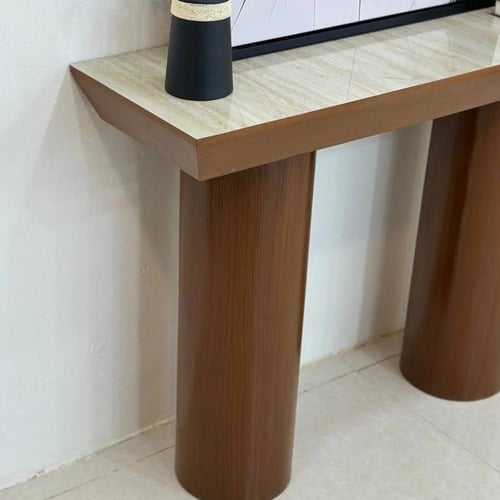 طاولة مدخل كونسول بقاعدة بنية أسطوانية وسطح بديل ا...