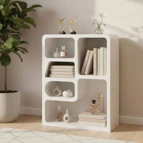 رف كتب وتحف أبيض بتقسيمات غير متساوية – ارتفاع 90...