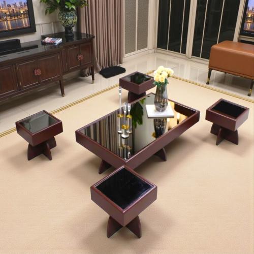 طقم طاولات ضيافة أرضية 5 قطع إطار خشبي بني (ماهوجن...