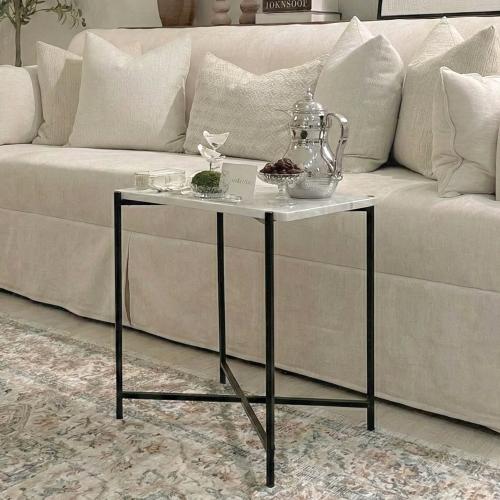 طاولة خدمة مستطيلة سطح رخام أبيض 50×30 سم – إطار ح...