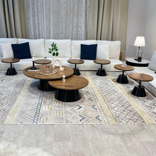 طقم طاولات ضيافة أرضية 8 قطع أسطح خشبية وقواعد مخر...