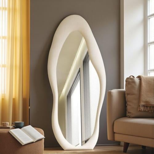 مرآة حائط بإطار قماشي بلون بيج – ارتفاع 180 سم