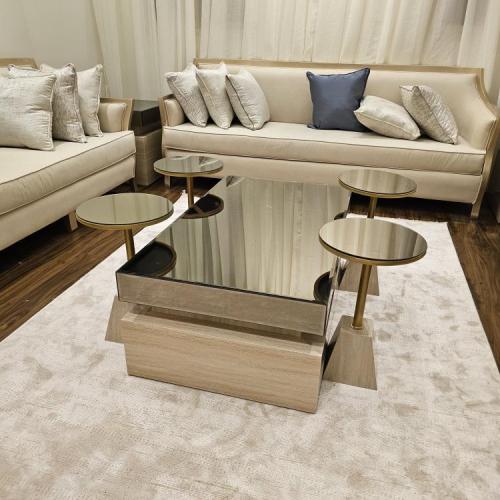 طقم طاولات ضيافة 5 قطع أسطح مرايا وقواعد بديل الرخ...