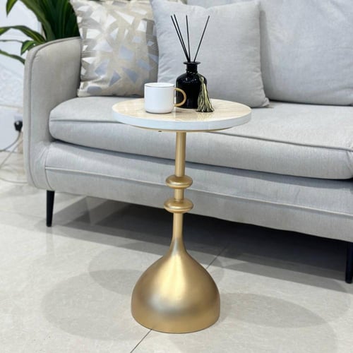 طاولة خدمة جانبية بسطح بديل الرخام وقاعدة ذهبية من...