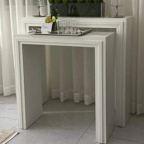 طقم طاولات مدخل كونسول خشبية متداخلة لون أبيض سادة