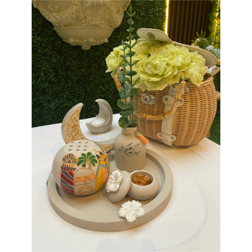 صينية جبس مع مبخرة رسم يدوي