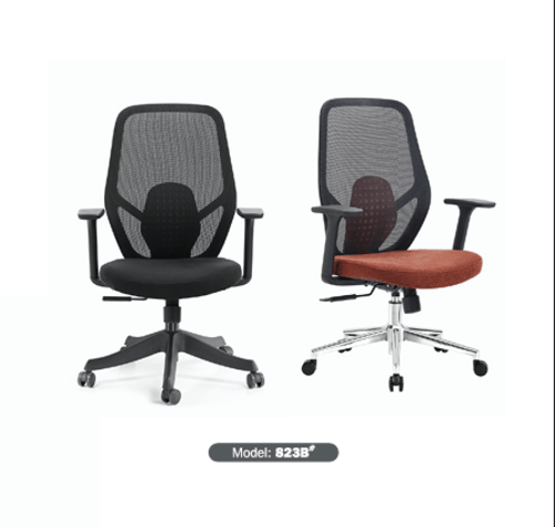 كرسي مكتب مريح ظهر وسط اللون رمادي بقاعدة حديد إست...