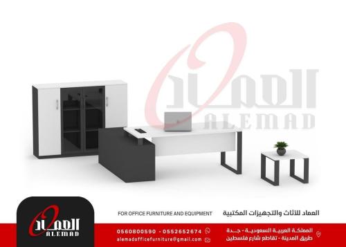 طقم مكتب إداري 200 سم بملحق جانبي ثابت يمين بدولاب...