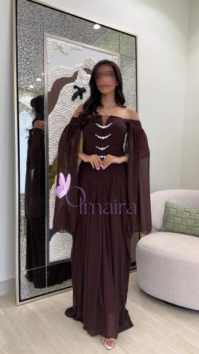 فستان بني بتدخيله شيفون فخم
