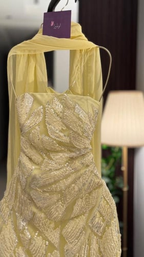 فستان سهره ليموني مطرز