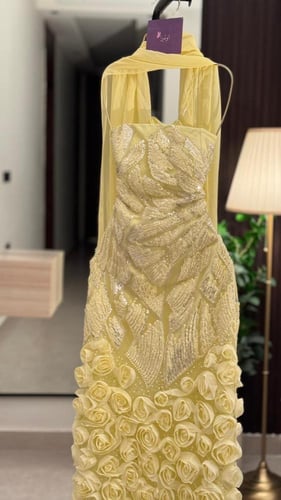 فستان سهره ليموني مطرز