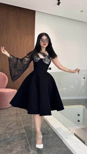 فستان اسود ميد بكم واحد
