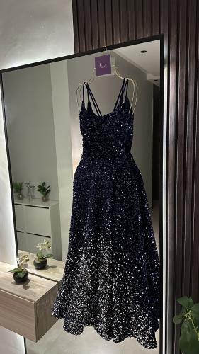 فستان مخمل ترتر كحلي