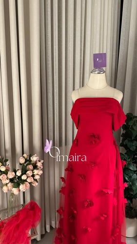 فستان احمر اوف شولدر مورد