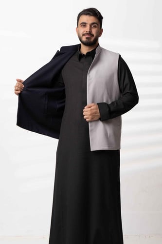 سديري دبل فيس جوخ مع قماش خلية كحليxبيج