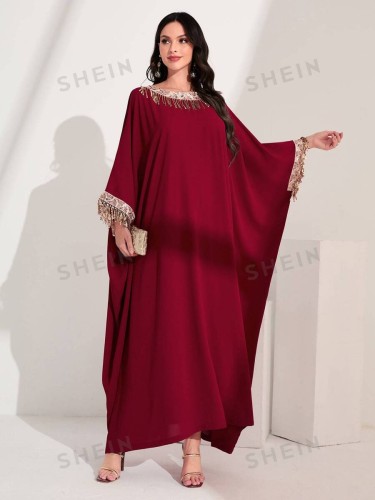 SHEIN Najma قفطان بتفاصيل مقلم مترتر