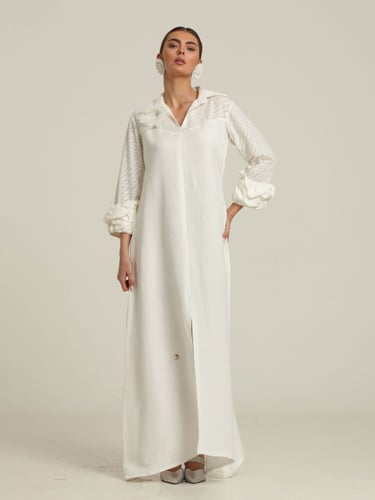 جلابية كتان بيضاء فاخرة (R)