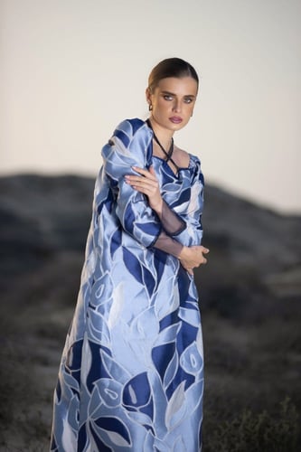 قفطان تفته سماوي مشجر