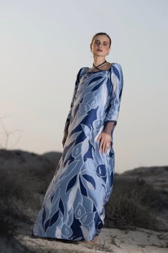 قفطان تفته سماوي مشجر