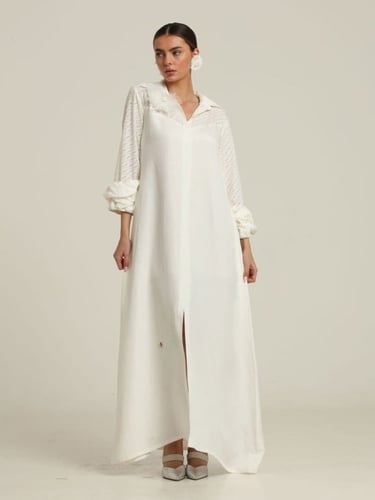 جلابية كتان بيضاء فاخرة (R)