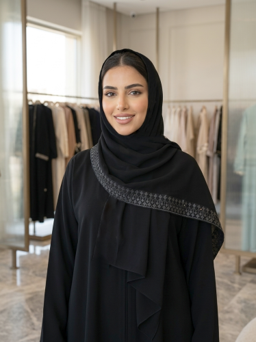 طرحة سوداء ماركة بدون اسم سوداء مطرزة مع كريستال