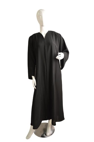 عباية حرير كوري فاخرة بتطريز ملكي أسود وخياطة مخفي...