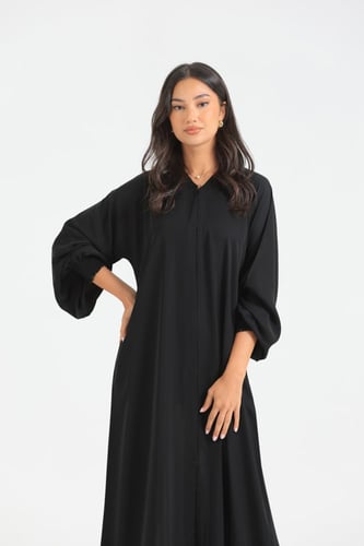 عباية سادة اكمام مطاط قماش بدون اسم الراقي-عباية ف...