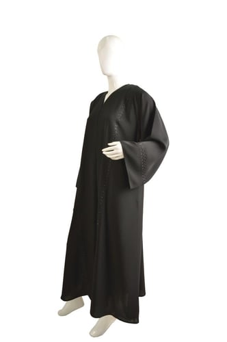 عباية حرير كوري فاخرة بتطريز ملكي أسود وخياطة مخفي...