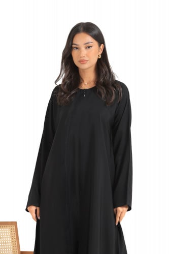 عباية سادة سحاب مائل قماش بدون اسم المميز -عباية ف...